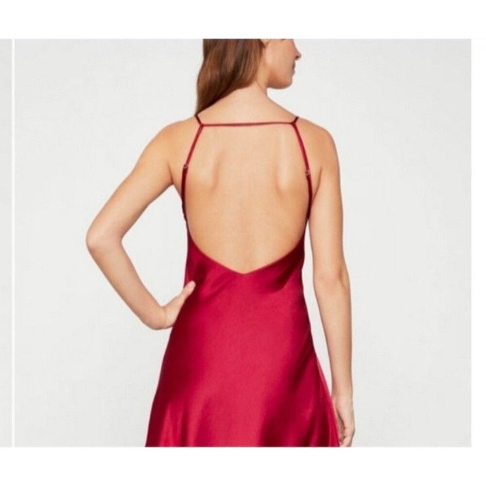 Bcbg Max Azria Red Satin Open Back A-Line Slip Long Maxi Cocktail Dress Nwt 8